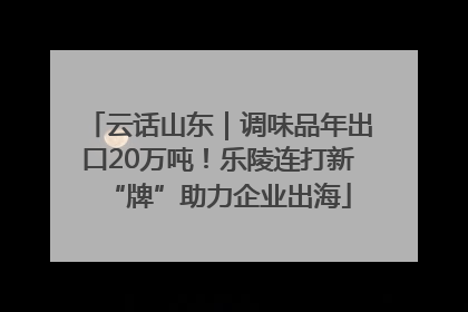 云话山东｜调味品年出口20万吨！乐陵连打新“牌”助力企业出海