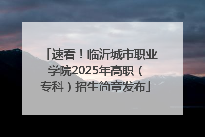 速看！临沂城市职业学院2025年高职（专科）招生简章发布